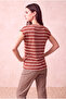 Women's Viscose Tile/Ecru Striped Short Sleeve Crew Neck Blouse Frida - 4