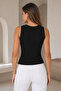 Women's Ribbed Ribbed Zero Sleeve Black Basic Blouse 001 - 4