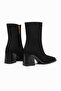 Elara Black Suede Women's Daily Stylish Elegant Pointed Heeled Stretch Form Zippered Thick Boots Bootie - 3
