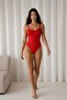 Women's Capless Velcro Plain Pattern Red Bodysuit - 4