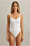 Women's Seamless Knitted Strap White Full Body Suit - 2