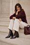 Elara Brown Patent Leather Women's Daily Stylish Elegant Pointed Heeled Stretch Form Zippered Thick Boots Bootie - 6