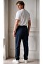 Men's Navy Blue Elastic Waist Lace-Up Straight Leg Jogger Relaxed Fit Pants - 3