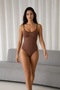 Women's Capless Velcro Plain Pattern Brown Bodysuit - 4