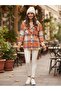 Hooded Pocketed Plaid Patterned Thick Shirt Jacket (Orange/Blue)