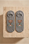 Unisex Teddy Patterned Invisible Socks Light Gray - 3