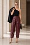 Burgundy High Waist Barrel Leg Faux Leather Trousers - 4