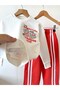 Children's Cotton Printed Ecru School Sweatshirt and Red Striped Pants Set - 3