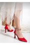 women's heeled shoes made of satin material with rhinestones at the ankle - 2