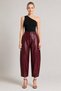 Burgundy High Waist Barrel Leg Faux Leather Trousers - 5