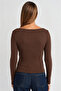 Brown Boat Neck Long Sleeve Women's Blouse Mg2267 - 2