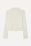 Women's Ecru Fitted Polo Collar Zippered Cardigan - 2