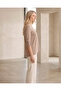 Women's Beige Color Crew Neck Long Sleeve Soft Viscose Fabric Tunic Blouse - 4