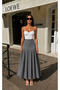 Black and White Gingham Patterned High Waist Maxi Skirt with Multiple Pleats - 8