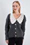Lace-Up Baby Collar Buttoned Knitwear Cardigan - 3