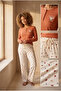 Women's Lovely Winter Dog Embroidered Brick Color Pajama Set - 3