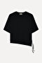 Women's Black Loose Fit 3/4 Sleeve Crew Neck Sweatshirt