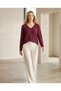 Women's Burgundy Color V-Neck Long Sleeve Soft Viscose Fabric Tunic Blouse - 3