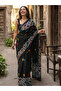Black Pure Cotton Geometric Block Print Saree - FFT7375 | Black & Multicolor