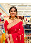 Red Silk Blend Banarasi Saree with Golden Zari Border - MAF3159 | Red & Gold - 3
