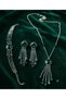 Green Stone Fringed Necklace Earring Bracelet Set - 3