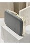 Anthracite Gray Platinum Striped Satin Silver Detailed Crystal Stone Chain Strap Women's Evening Dress Bag Wedding Engagement Graduation - 2