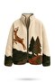 Khaki Deer Patterned Fleece Jacket 22869