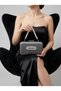 Anthracite Gray Platinum Striped Satin Silver Detailed Crystal Stone Chain Strap Women's Evening Dress Bag Wedding Engagement Graduation