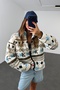 Ecru Geometric Patterned Fleece Jacket 22888 - 2