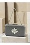 Anthracite Gray Platinum Striped Satin Silver Detailed Crystal Stone Chain Strap Women's Evening Dress Bag Wedding Engagement Graduation - 3