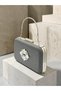 Anthracite Gray Platinum Striped Satin Silver Detailed Crystal Stone Chain Strap Women's Evening Dress Bag Wedding Engagement Graduation - 2