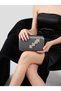 Anthracite Gray Platinum Striped Satin Silver Detailed Crystal Stone Chain Strap Women's Evening Dress Bag Wedding Engagement Graduation