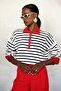 Red Striped Sweater with Front Zipper 2757 - 2