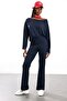 Navy Blue Boat Neck Blouse Trousers Set 12281 - 2