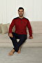 Men's Buttoned Collar 100% Cotton Seasonal Knitted Combed Cotton Long Sleeve Pocketed Pajama Set - 4