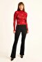 Women's Red Flower Pattern Half Fisherman Long Sleeve Blouse - 4