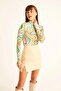 Women's Ecru Cream Patterned Half Fisherman Long Sleeve Blouse - 2