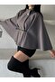 Women's Oversize Comfortable Fit Belted Stand Collar Buttoned Belted Poncho - 7