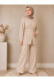Cotton Buttoned Double Suit with Mobile Belt Beige - 3