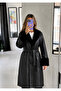 Black Mady Collar Fur Long Leather Trench Coat