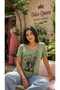 Women's Floral and Boot Pattern Printed Cotton T-Shirt - 2