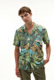 Men's Green Printed Resort Collar Short Sleeve Shirt