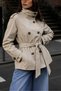 Women's Bsk High Collar Trench Coat with Back Windbreaker Detail - 3