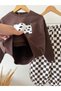 Unisex Brown Sweatshirt with Cow Figure and "Cow" Detail & Checkered Pants Set - 5