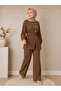 Cotton Buttoned Double Suit with Mobile Belt Brown - 2