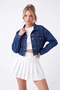Women's Cropped Denim Jacket with Buttons and Pockets, Elastic Waist Jean Jacket - 3