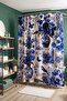 Navy Blue Themed Tile and Flower Patterned Shower Curtain, Bathtub Curtain 175X200Cm - 4