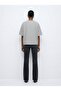 Relaxed Fit Velvet Letter Print Gray T-Shirt - 2