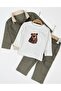 Teddy Bear Printed Stretch Fabric Bodysuit, Buttoned Gabardine Jacket and Bermuda Pocket Detail 3-Piece Baby Boy Set - 5