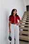 Red Lace Detailed Polo Collar Knitwear Cardigan - 5